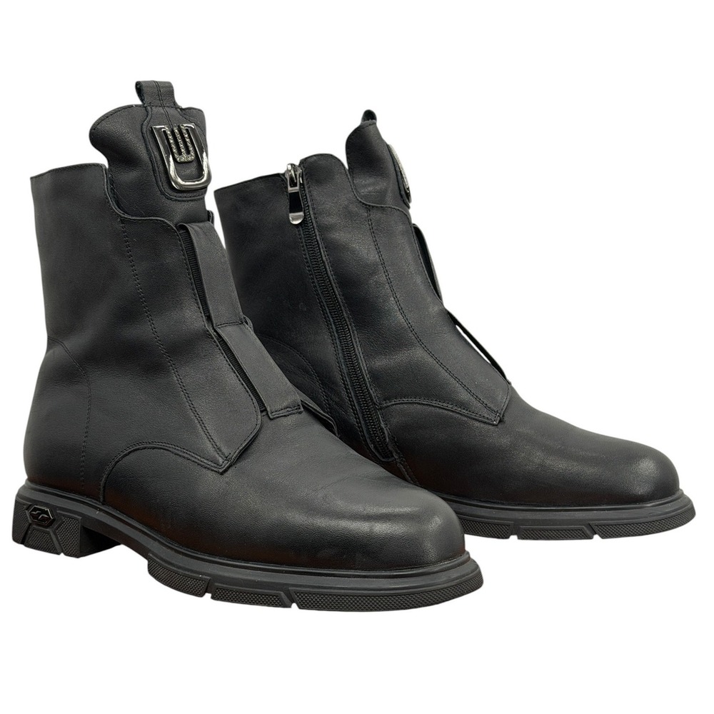 Renzoni Shearling Ankle Boots Women SZ 40 Black Leather Sheepskin Winter Luxury
